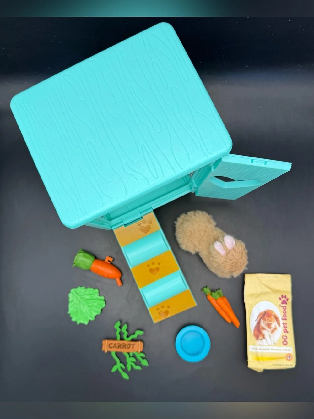 American Girl Doll Wellie Wishers Rabbit Hutch & Carrots Our Generation Bunny